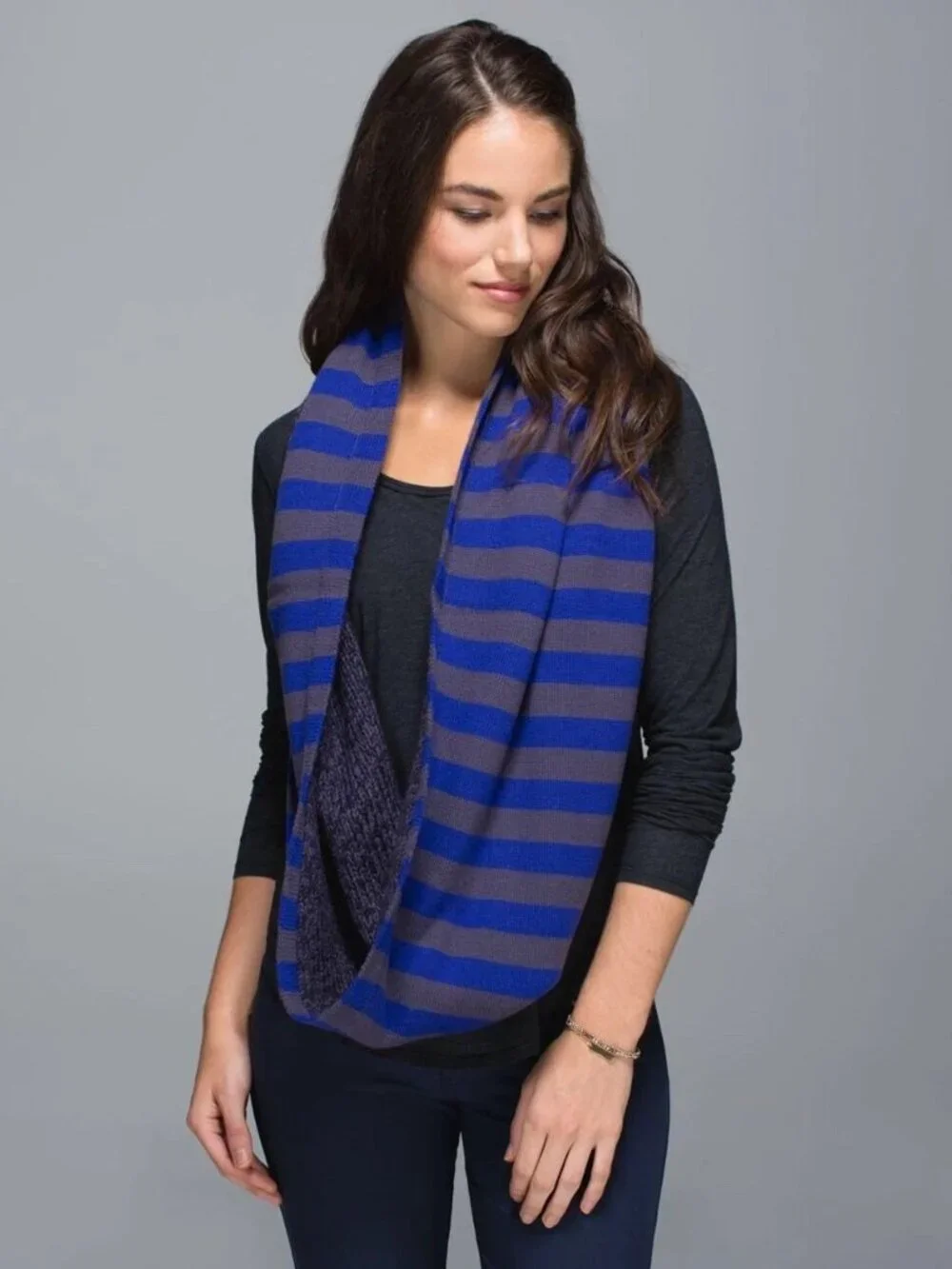 Lululemon Blissed Out Merino Wool Circle Scarf Black Grape Pigment Blue Stripe
